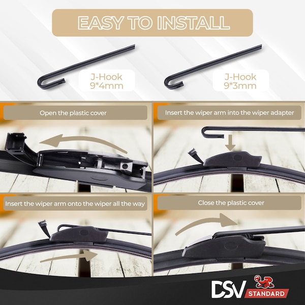 DSV U-Flat Wiper Blades Set 24in And 22in W/ Universal U/J Hook